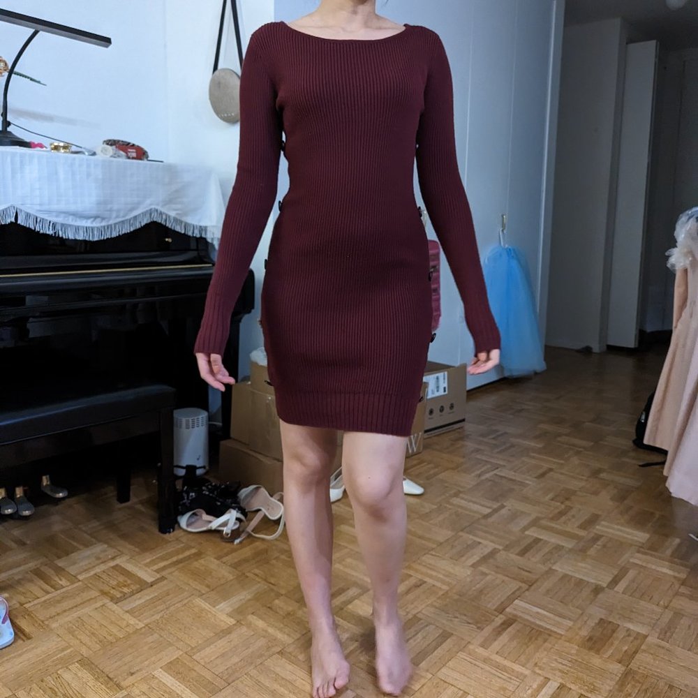 Burgundy lulus sweater mini dress XS